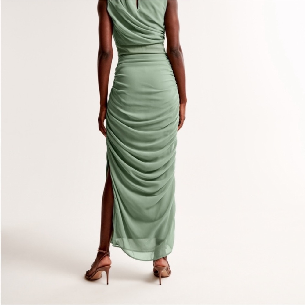 NWT Abercrombie & Fitch A&F Draped Sheer Waist Maxi Dress Green XS - Picture 2 of 8